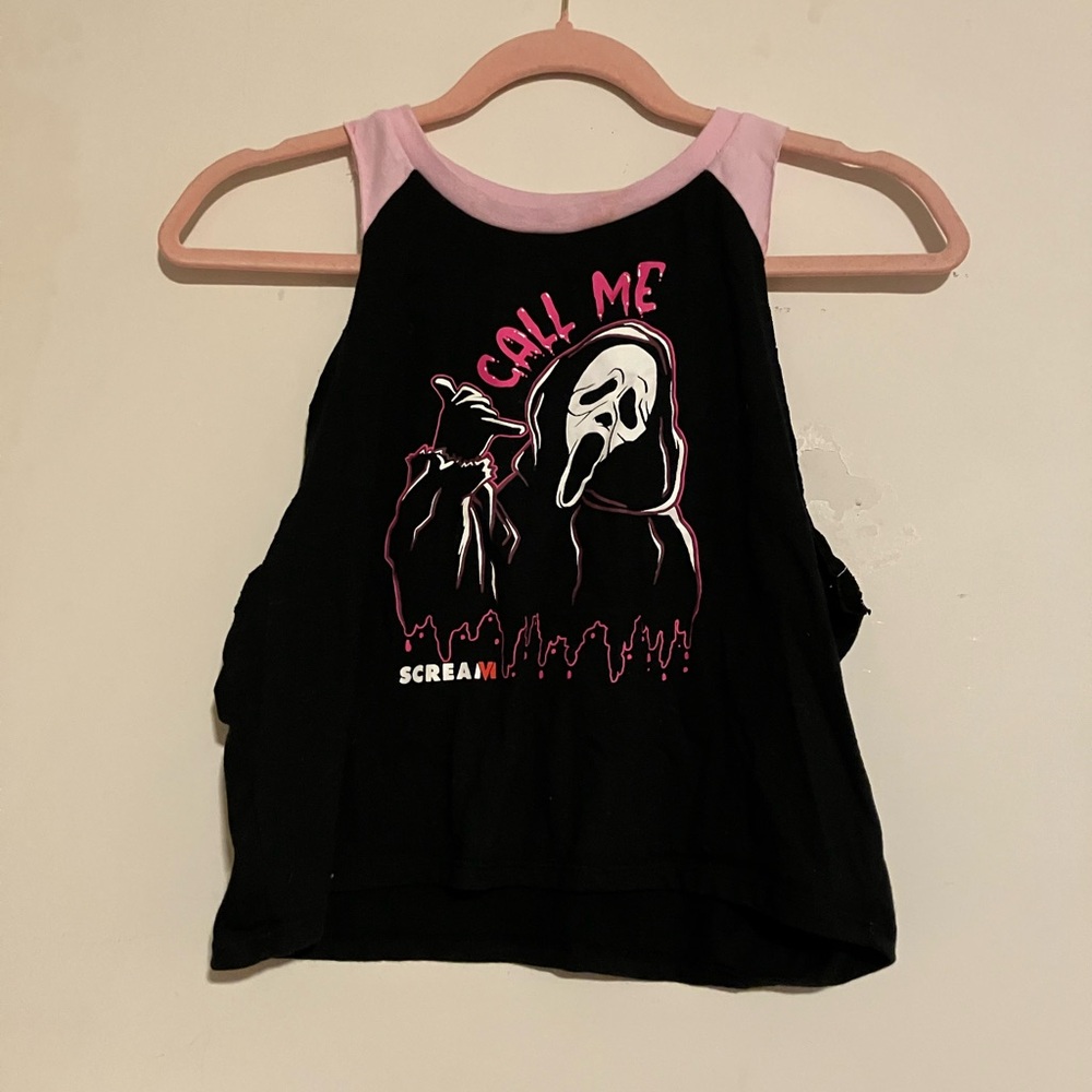 Black and Pink Graphic Tank Top with Halter Style
